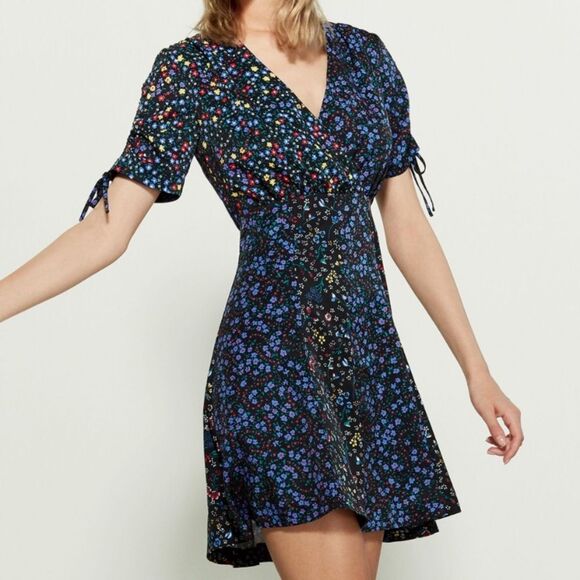 French Connection Aubine Floral-Print Tie-Sleeve Dress Size 4 - Picture 2 of 9